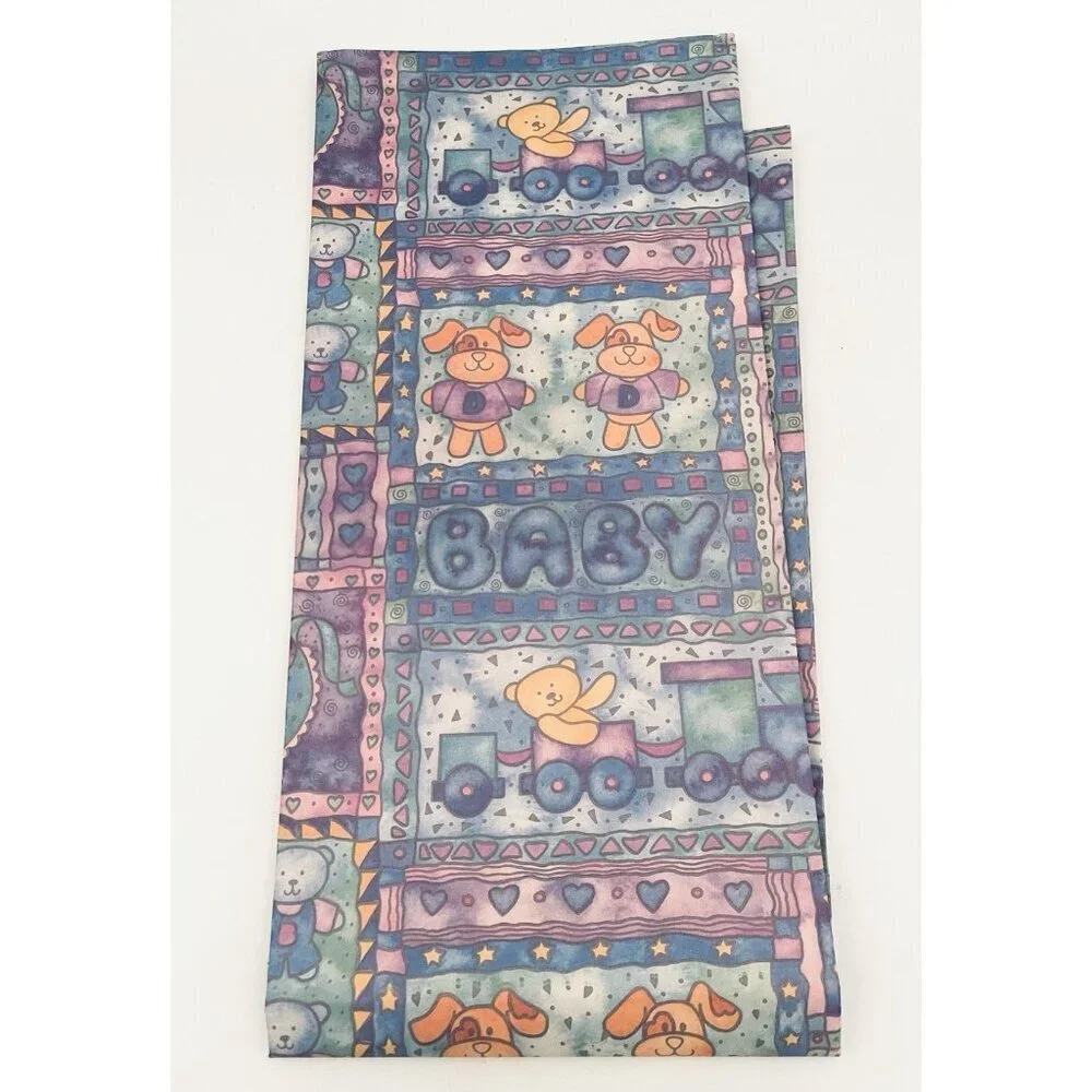 Vintage Baby Boy Gift Wrap Blue Wrapping Paper 2 Full Sheets 39x27 Patchwork